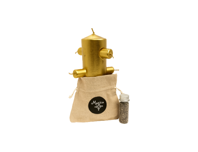 Ritual de Abundancia con Vela Dorada de 7 Mechas y Pirita - Imagen 2