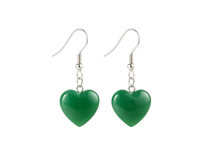 Pendientes aventurina verde en forma de corazon